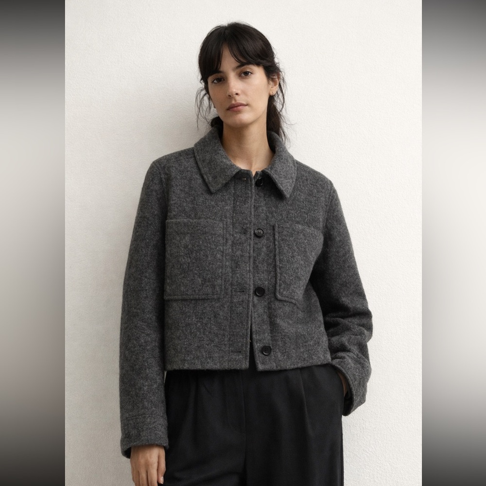 H&M Wool Blend Cropped Jacket – Dark Gray